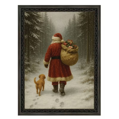 Petal Lane 12"x16" Santa Walking Dog Wall Art Fancy Brown | Target