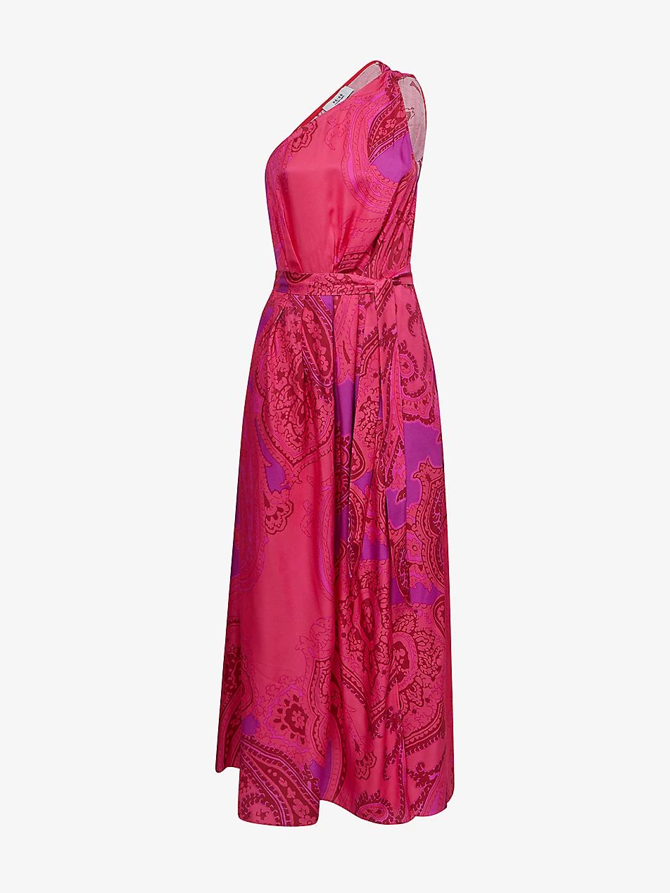 Mila paisley-print one-shoulder woven midi dress | Selfridges
