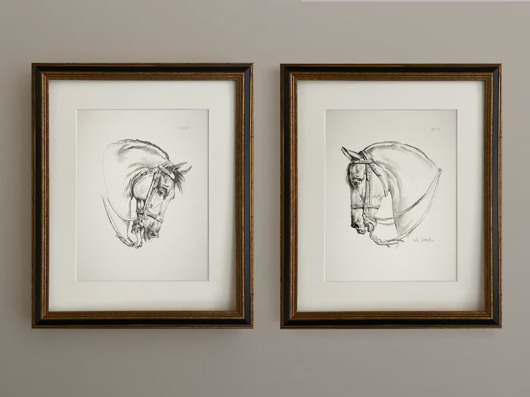 Vintage Prints Wall Art Set Equestrian Drawings Horse Sketch Vintage Printable Digital Download N... | Etsy (US)