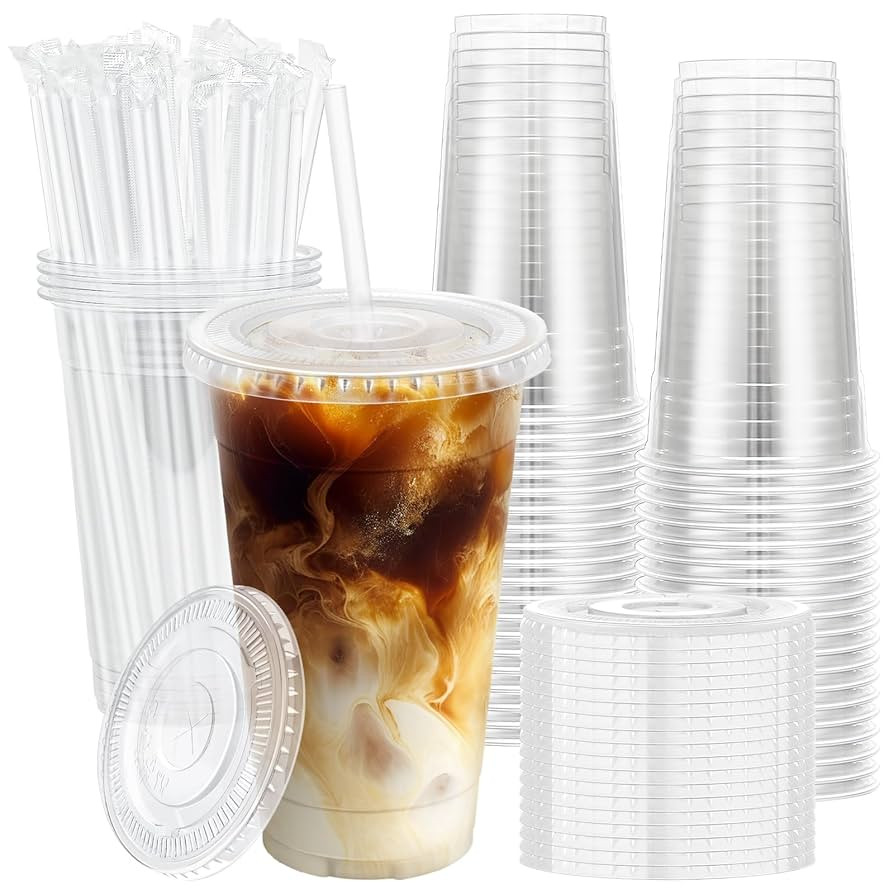 Lamosi 100 Pack 20 OZ Clear Plastic Cups with Lids and Straws, Disposable Iced Coffee Cups with L... | Amazon (US)