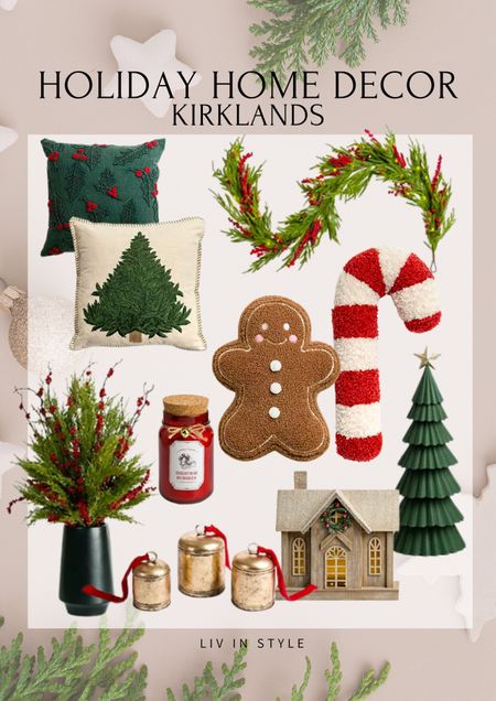 Kirklands Holiday Home Decor - garland, Christmas pillows, greenery, Christmas bells, candles, Christmas house 

#LTKhome #LTKSeasonal #LTKHoliday