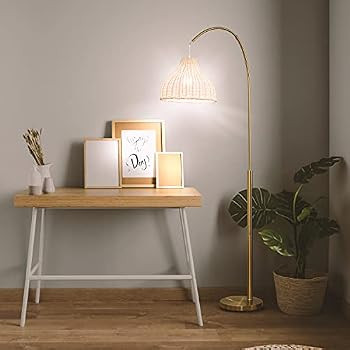 Brightech Lark Arc Lamp for Living Rooms & Offices, Floor Lamp with Unique Hanging Wicker Shade, ... | Amazon (US)