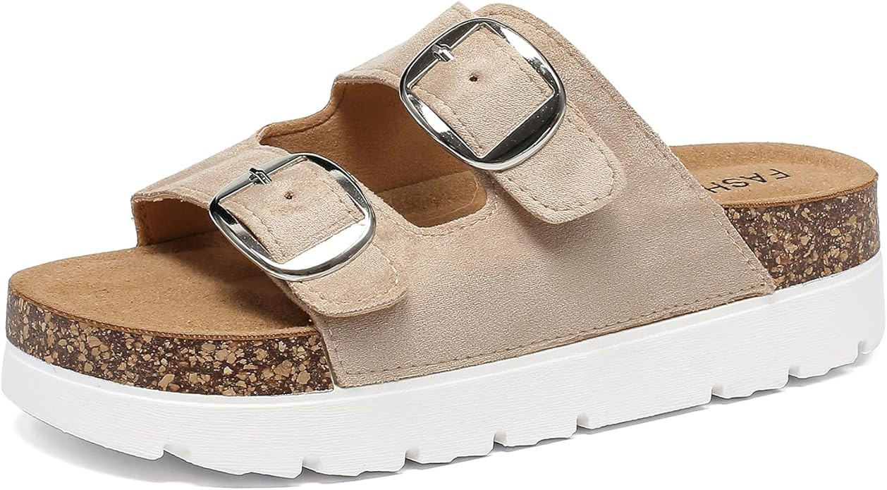 YorFotMae Platform Sandals Women With Cork Footbed, Non Slip On Slides With Adjustable Double Buc... | Amazon (US)