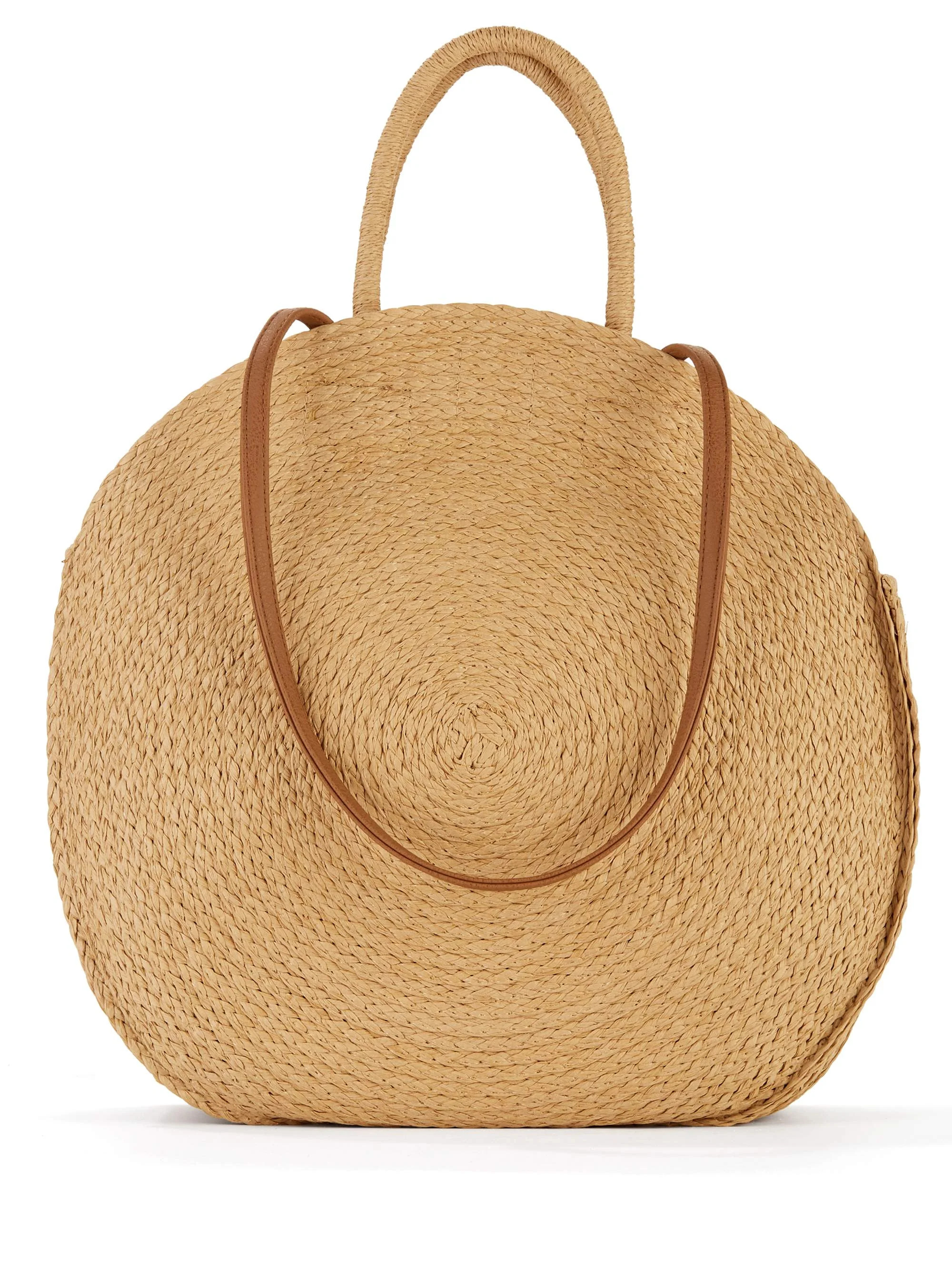 Time and Tru Women's Striped Straw Circle Tote Bag with Inner Slip Pocket | Walmart (US)