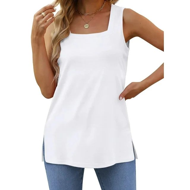 Fantaslook Tank Tops for Women Summer Square Neck Sleeveless Casual Tops Side Split Shirts | Walmart (US)