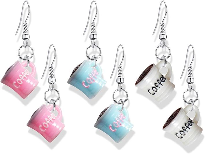 DAMLENG 3 Pairs Unique Creative Cute Tea Coffee Cup Dangle Drop Earrings Sets for Women Girls Fun... | Amazon (US)