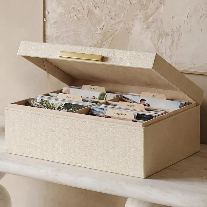 ZICOTO Decorative Photo Storage Box - Sturdy PU Leather Photo Organizer with Dividers is Perfect ... | Amazon (US)