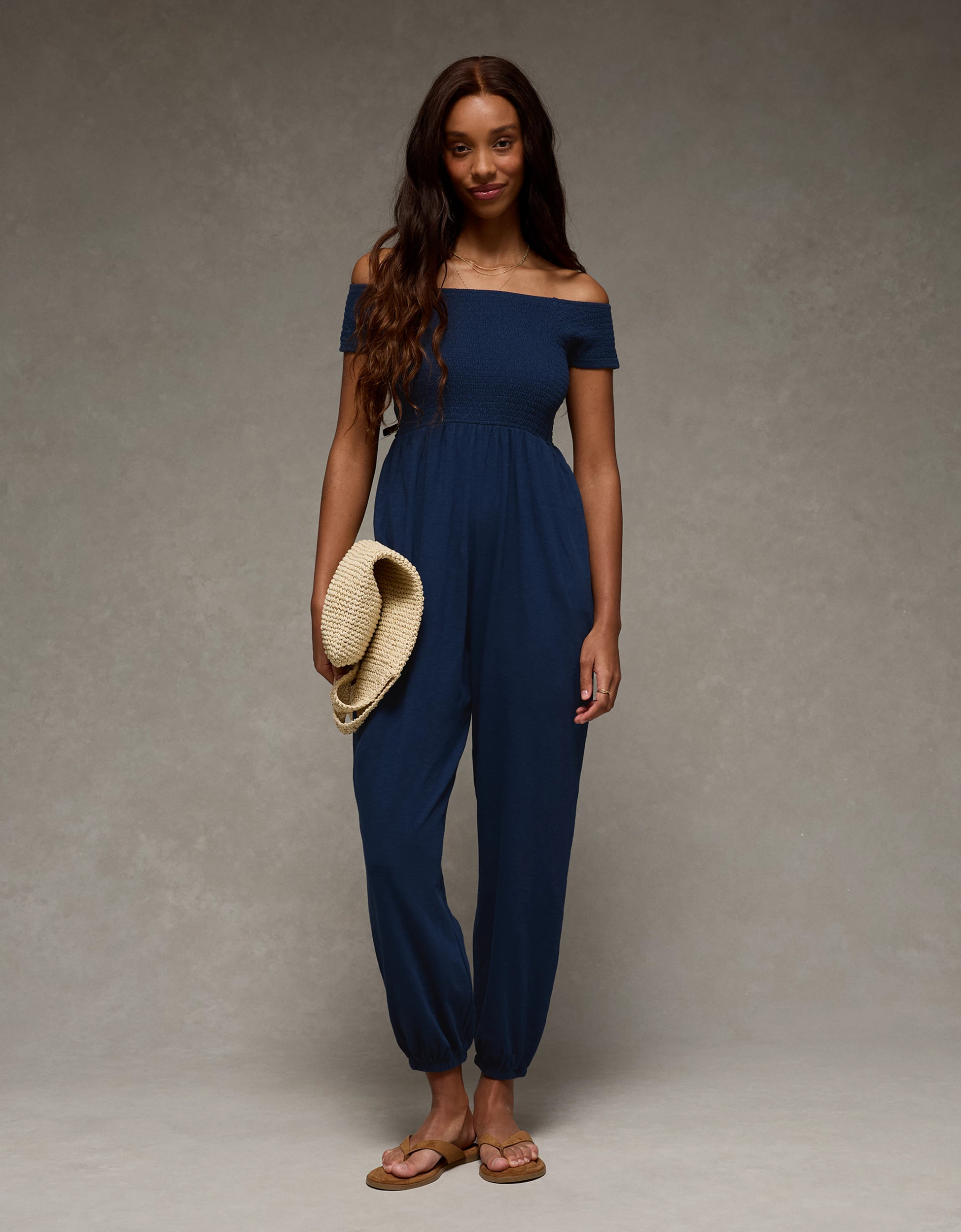 AE Sunchaser Off-the-Shoulder Jumpsuit | American Eagle Outfitters (US & CA)