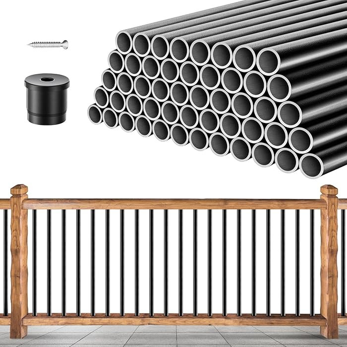 101 Pack Deck Balusters 26" x 3/4" Black Round Aluminum Balusters, Round Black Deck Railing Stair... | Amazon (US)