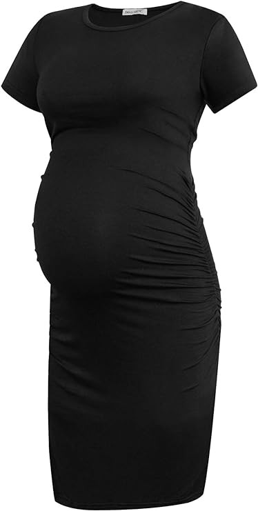 Smallshow Women's Short Sleeve Maternity Dress Ruched Pregnancy Clothes | Amazon (US)