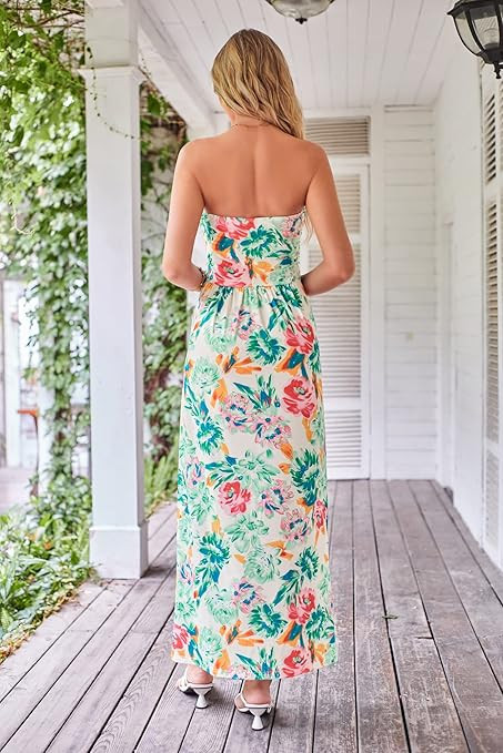 GRACE KARIN Women Strapless Dress Casual Loose Ruched Long Maxi Dress with Pockets | Amazon (US)