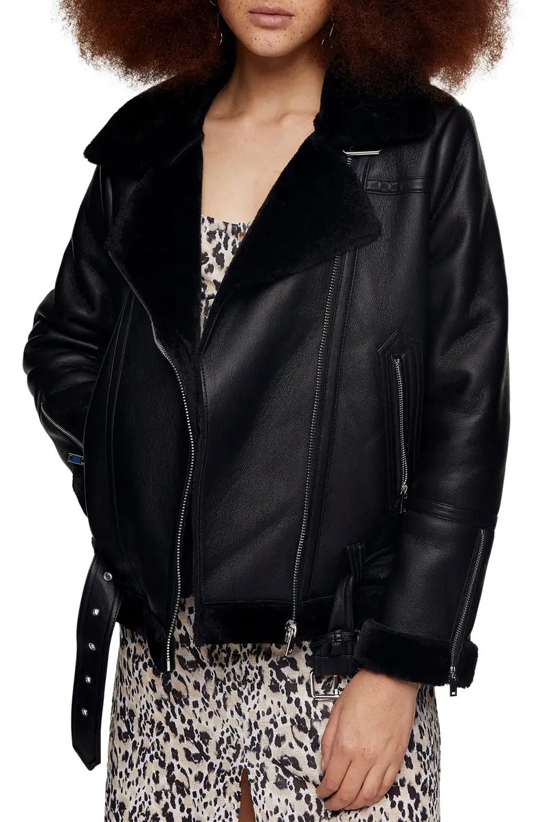 Fleece & Faux Leather Moto Jacket | Nordstrom