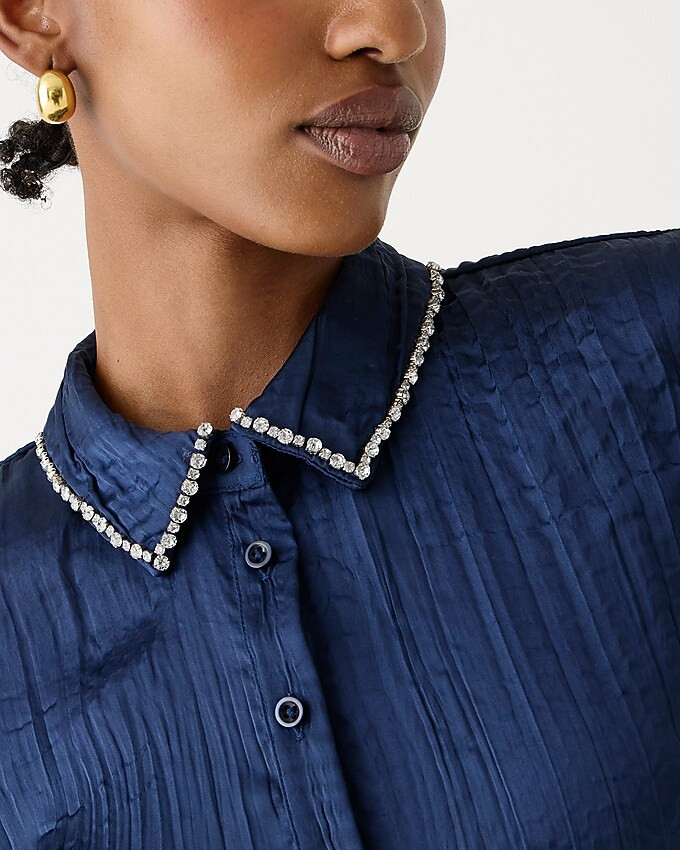 Crystal-embellished shirt in crinkle satin | J. Crew US