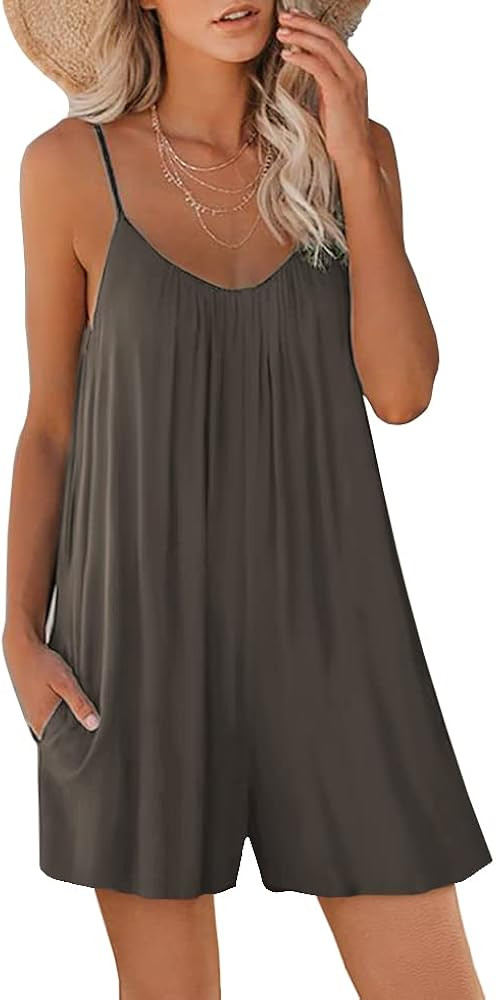 ZHUOFEI Women Casual Jumpsuits Summer Sleeveless Romper Shoulder Strap Loose Adjustable Stretchy ... | Amazon (US)
