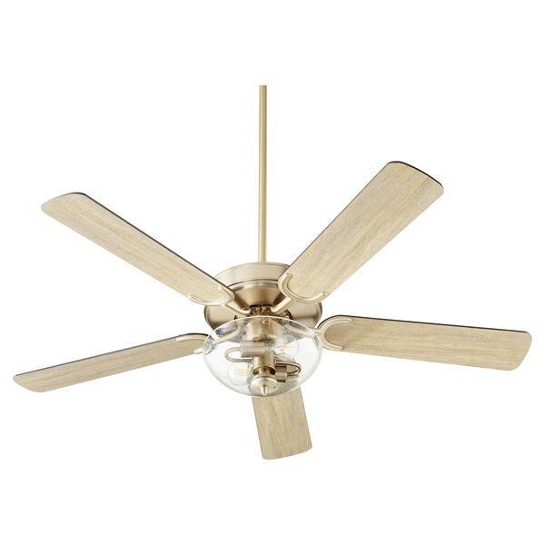 Virtue Aged Brass Two-Light 52-Inch Ceiling Fan with Clear Seeded Glass Bowl | Bellacor