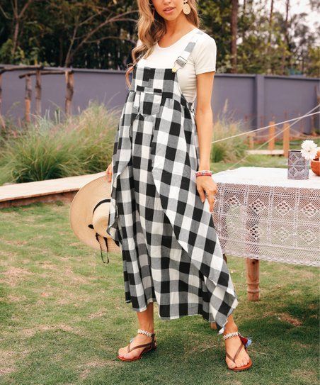 Black Plaid Suspender Maxi Dress - Women | Zulily