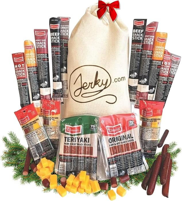 Jerky.com Gift Bag for Men | 26 Piece Meat Sticks Gift Basket with Beef Sticks, Pork, Turkey, Ham... | Amazon (US)