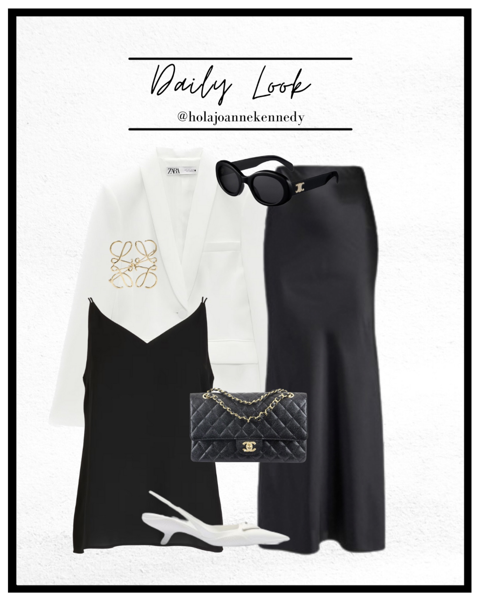 Black satin maxi skirt, black chiffon cami, white blazer, monochrome outfits, summer evening look, summer date night outfit, summer evening outfit, summer nights fashion, evening skirt, monochrome fashion, black and white outfit idea 

#LTKeurope #LTKuk #LTKSummerSale