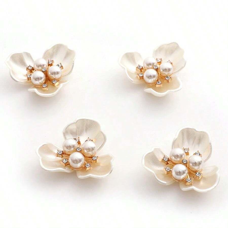 12pcs Imitation Pearl & Rhinestone & Shell Decor Flower Design Charms  Decorative Buttons For Hat... | SHEIN