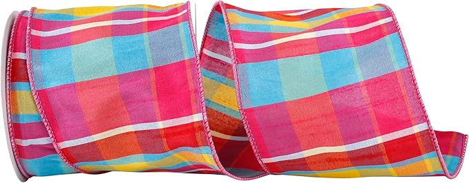 Reliant Ribbon Plaid Dupioni Hot Pink Wired Edge Ribbon, 4 Inch X 10 Yards, Hot Pink | Amazon (US)