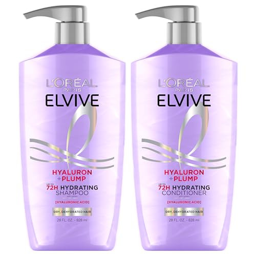 L'Oreal Paris Elvive Hyaluron Plump Shampoo and Conditioner Set for Dehydrated, Dry Hair with Hyaluronic Acid Care Complex, 1 Kit (2 Products) | Amazon (US)