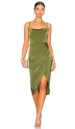 Adonia Wrap Midi Dress in Olive Dress | Revolve Wedding Guest Dress #LTKFind | Revolve Clothing (Global)
