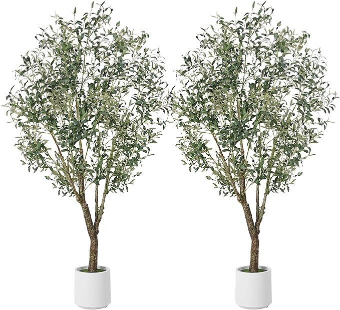 Artificial Olive Tree 7FT, Indoor Fake Silk Plant with Realistic Trunk, Leaves, Fruits and White ... | Amazon (US)