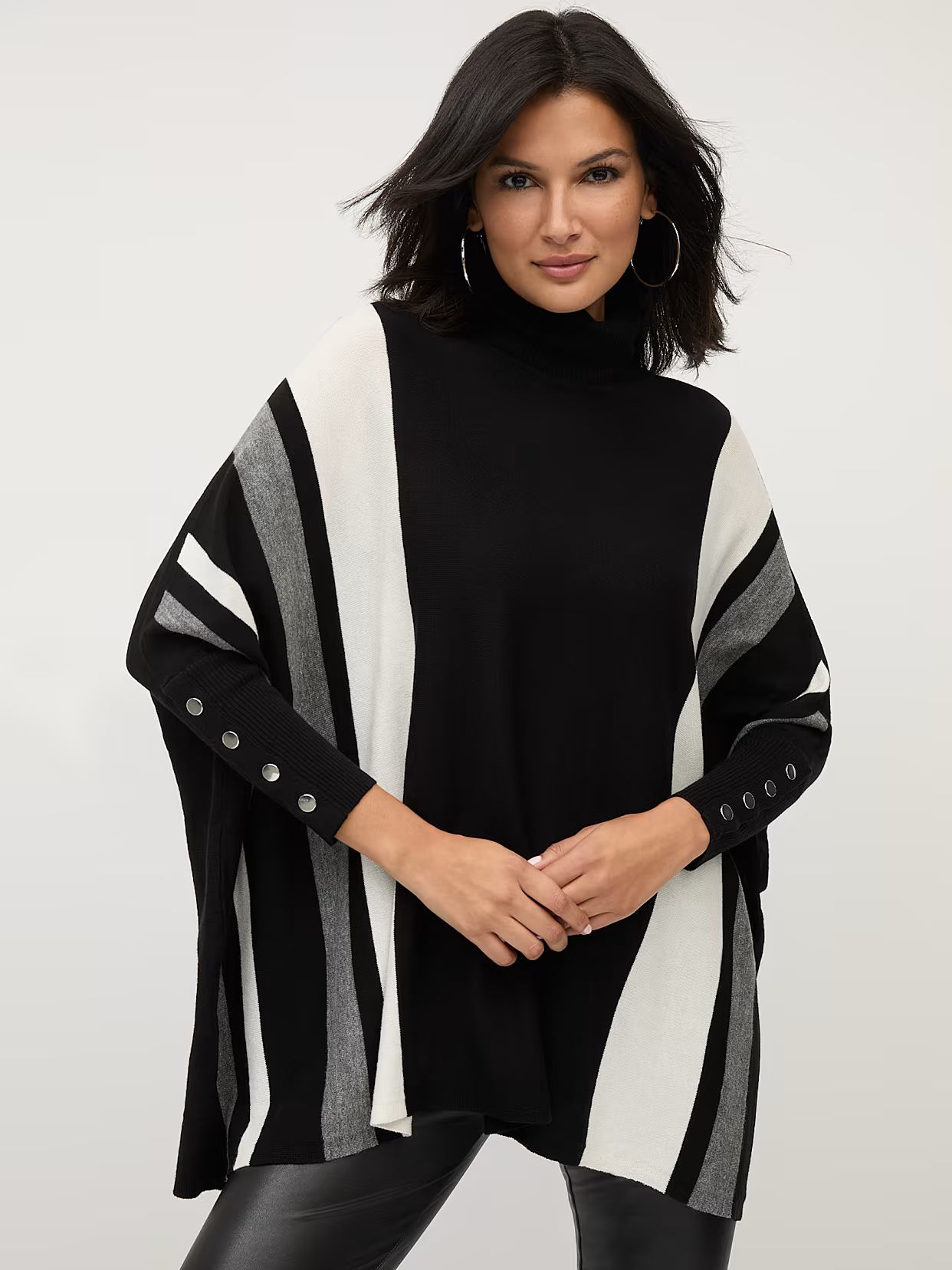 Striped Turtleneck Poncho - New York & Company | New York & Company