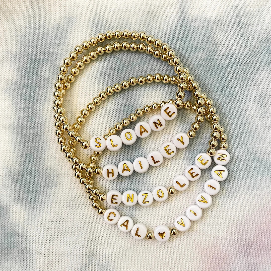 14k Gold Filled 4mm Beaded Initial Bracelet Gold Bead - Etsy | Etsy (US)