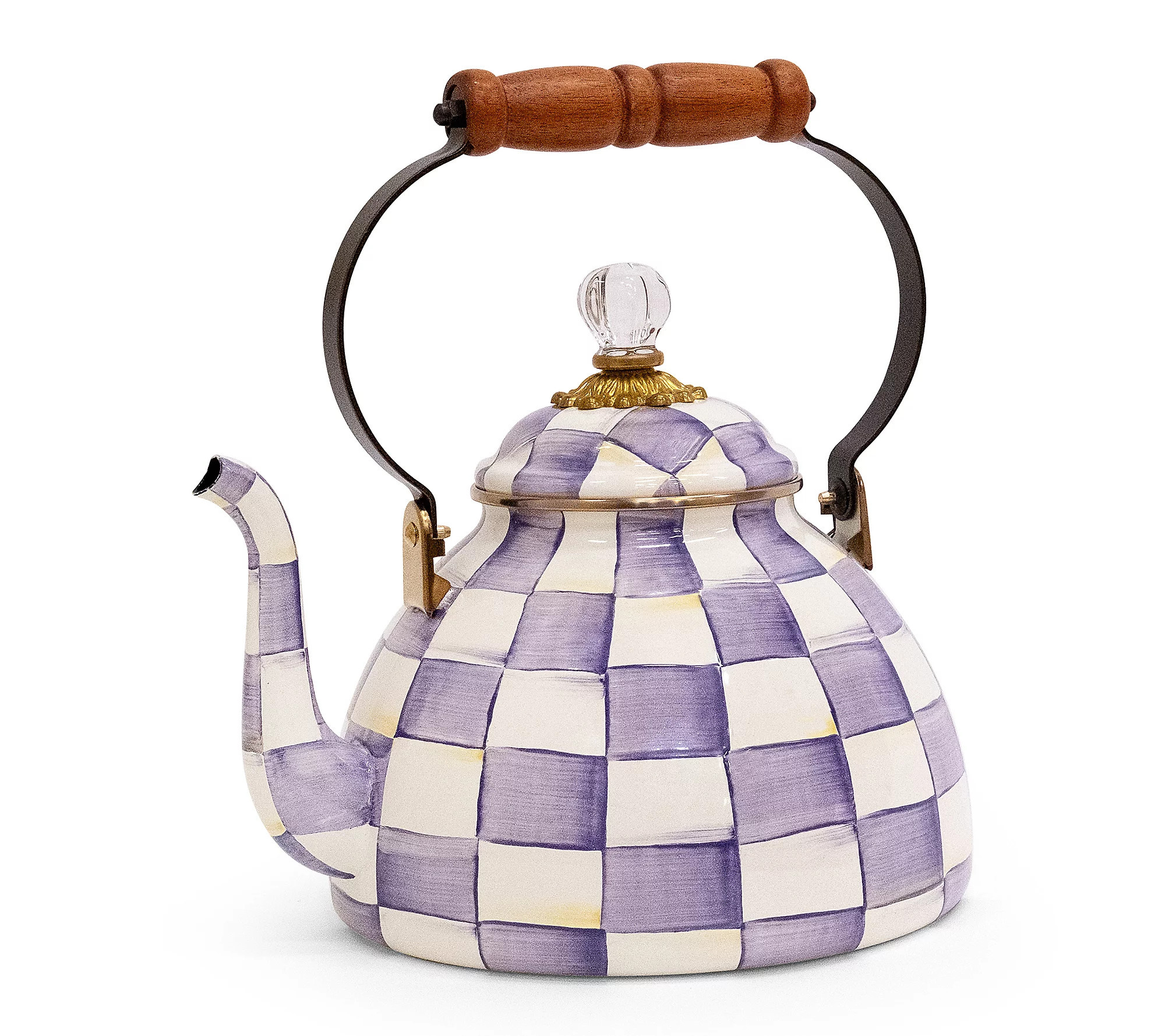 As Is MacKenzie-Childs 3-Qt Violet Check Tea Kettle | QVC