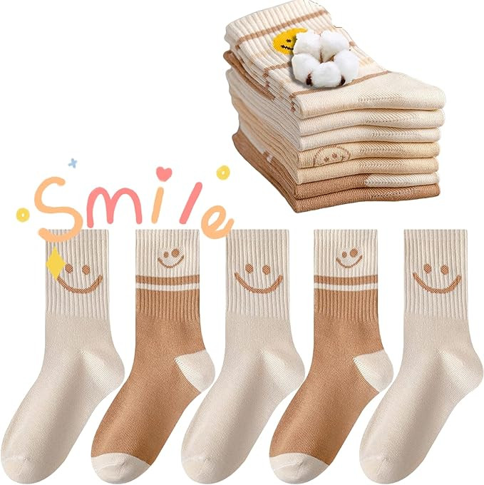 5 Pairs Cute Women Fun Smile Face Ankle Sock Knitted White Novelty Comfy Cotton Girl Dress Funny ... | Amazon (US)