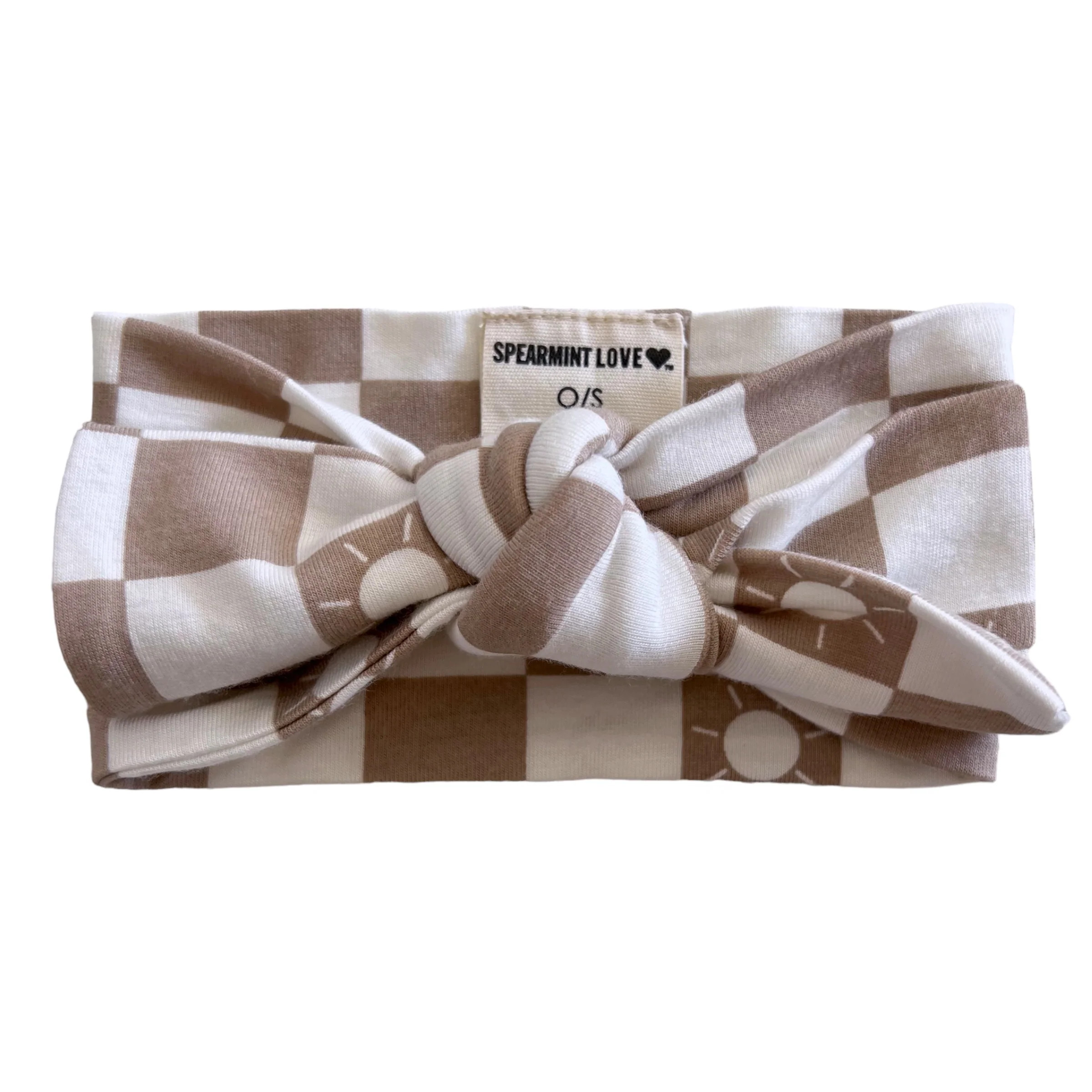 Knot Bow, Tan Sun Checkerboard | SpearmintLOVE