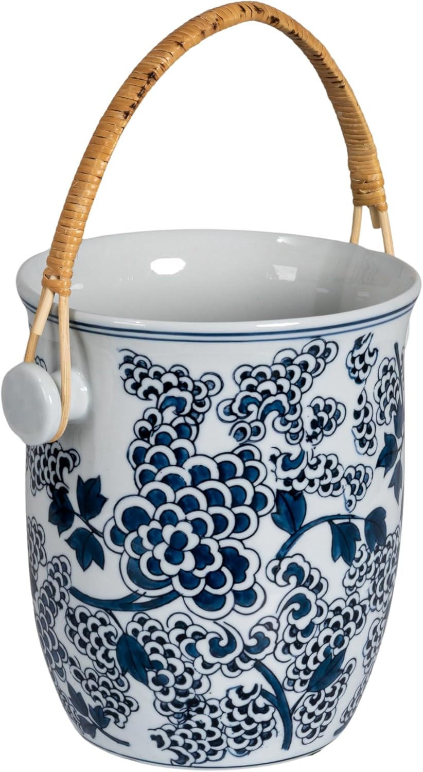 Creative Co-Op Ceramic Wine Cooler with Bamboo Handles, Blue | Amazon (US)