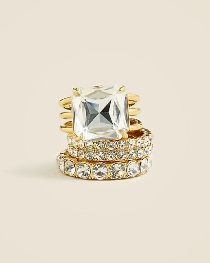Sparkle cocktail rings set-of-three | J. Crew US