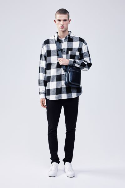 Relaxed Fit Flannel Shirt - Black/plaid - Men | H&M US | H&M (US + CA)