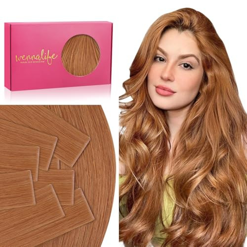 WENNALIFE Invisi Edge Tape in Hair Extensions Human Hair, 16 Inch 50g 20pcs Auburn Ginger Invisible Luxury Remy Hair Extensions Natural Seamless Injected Tape Ins Straight Extensiones De Cabello | Amazon (US)