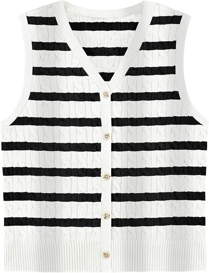 WIHOLL Sweater Vest for Women Cable Knit Cropped Tank Tops Button Up Sleeveless Cardigan Fall Out... | Amazon (US)