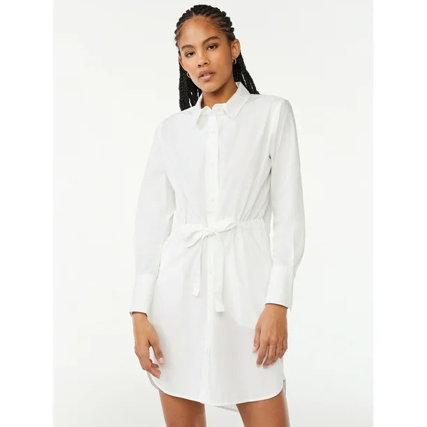 Free Assembly Women's Cinched Waist Mini Shirt Dress with Long Sleeves | Walmart (US)