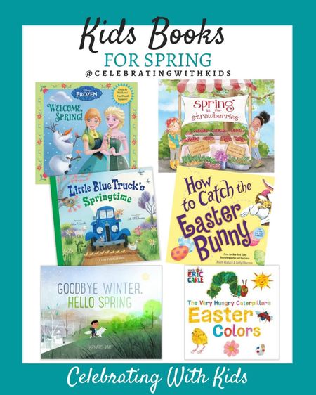 Kids books for spring include Little Blue Truck Springtime, How to Catch the Easter Bunny, Frozen Welcome Spring, Goodbye Winter Hello Spring, Spring is for Strawberries, and The Very Hungry Caterpillar’s Easter Colors. Kids books, spring books, Easter books, preschool age books, Easter basket, spring board books

#LTKSeasonal #LTKkids #LTKfamily