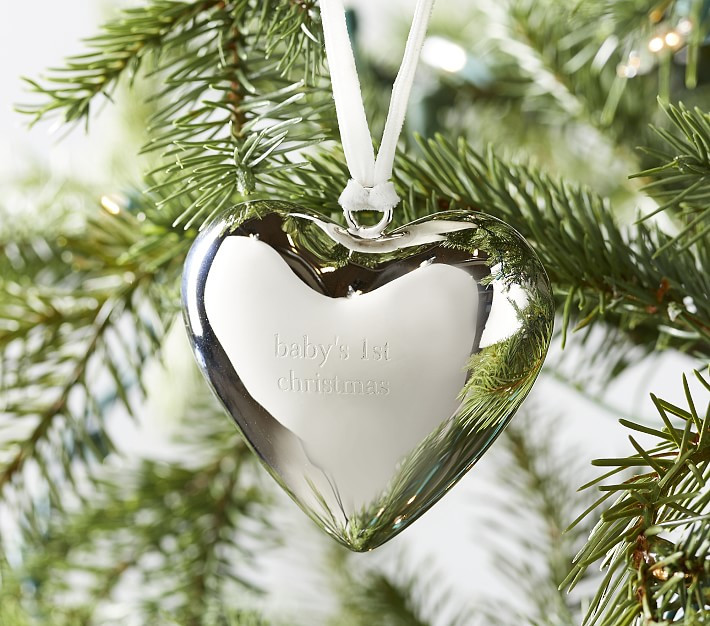 Baby's First Christmas Nickel Plated Heart Shaped Ornament | Pottery Barn Kids