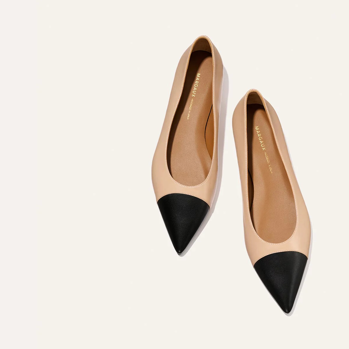 The Alba Cap Toe Ballet Flat - Dune and Black Nappa | Margaux