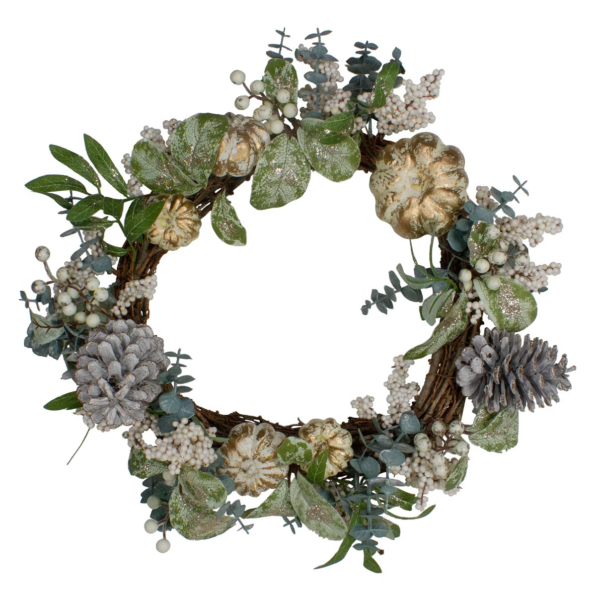 Northlight Neutral Colored Pumpkin and Pine Cones Fall Harvest Wreath - 18-Inch, Unlit | Target