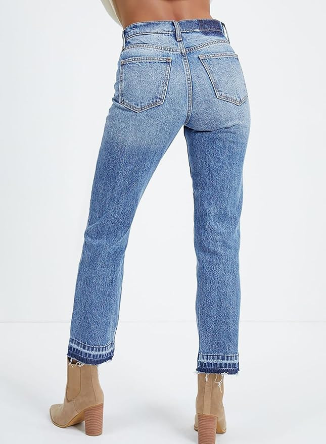 Astylish Womens High Waisted Straight Leg Ankle Jeans Casual Stretch Denim Pants | Amazon (US)