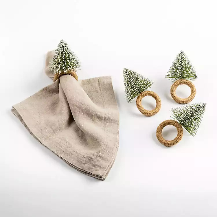 New! Bottle Brush Christmas Tree Napkin Rings, Set of 4 | Kirkland's Home