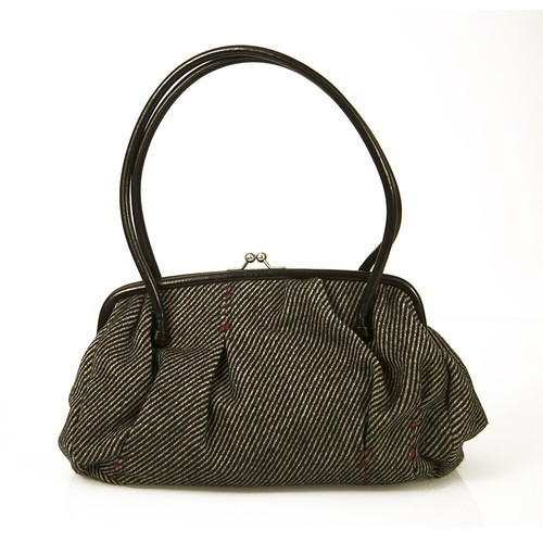 Miu Miu Gray Wool & Black Leather trim with Kiss Lock Shopping Shoulder Bag  | eBay | eBay US