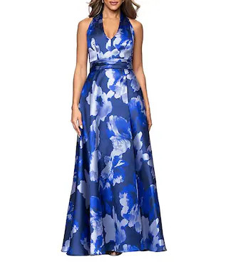 Xscape Jacquard Floral V-Neck Sleeveless A-Line Gown | Dillard's | Dillard's