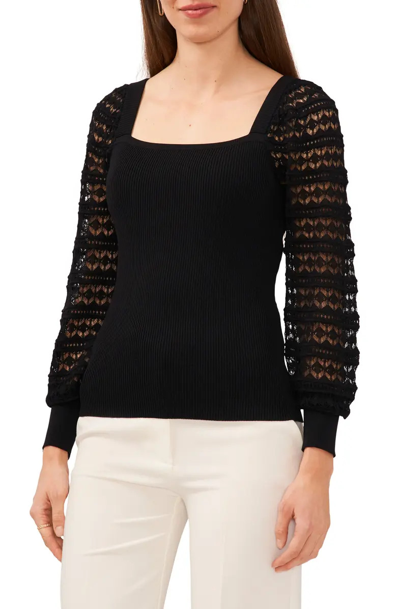 Lacy Sleeve Square Neck Sweater | Nordstrom