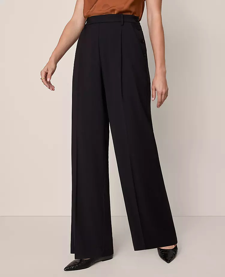 The Petite Side Button Wide-Leg Pant | Ann Taylor