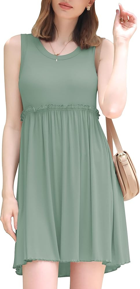 Women Tank Dress Sleeveless Relaxed-Fit Ribbed Knit Mini Dress Ruffle Summer Maternity Holiday Co... | Amazon (US)