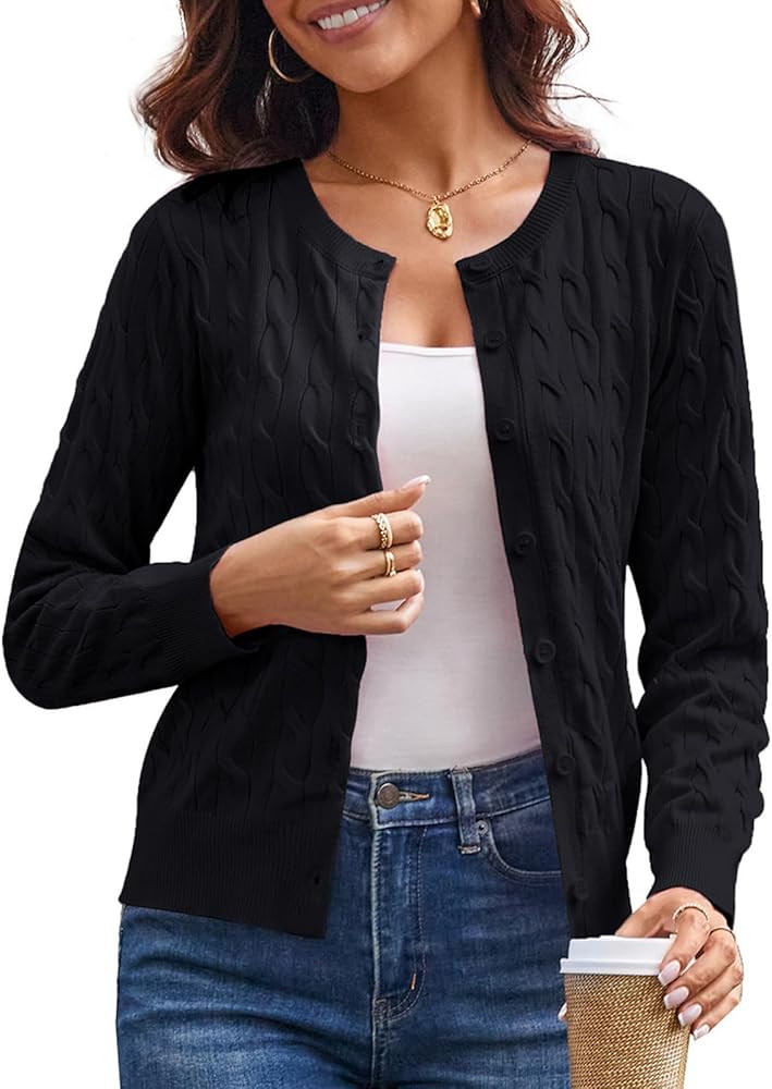 GRACE KARIN Womens Long Sleeve Button Up Cable Knit Cardigan Lightweight 2026 Crewneck Button Dow... | Amazon (US)